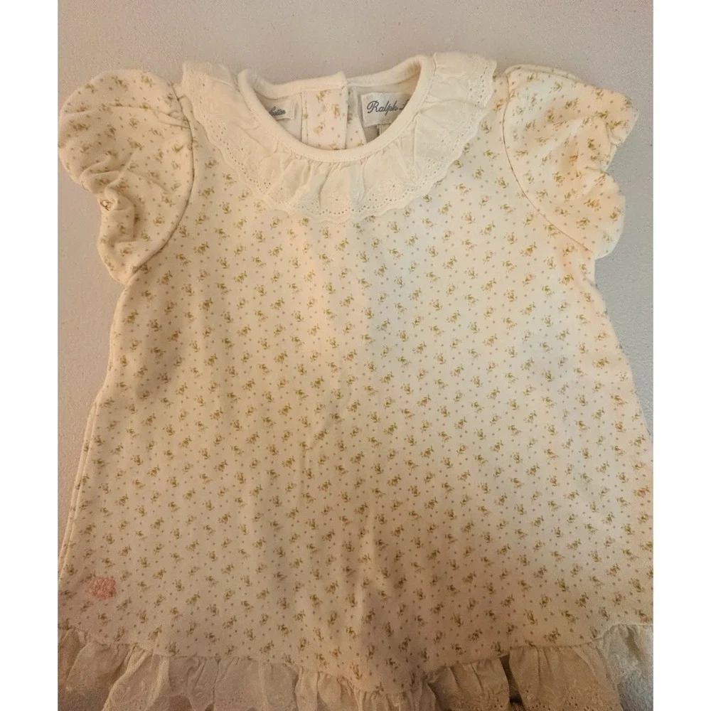 Ralph Lauren Girls 3M 2pc Knit Dress & Bloomers Set Ivory Floral